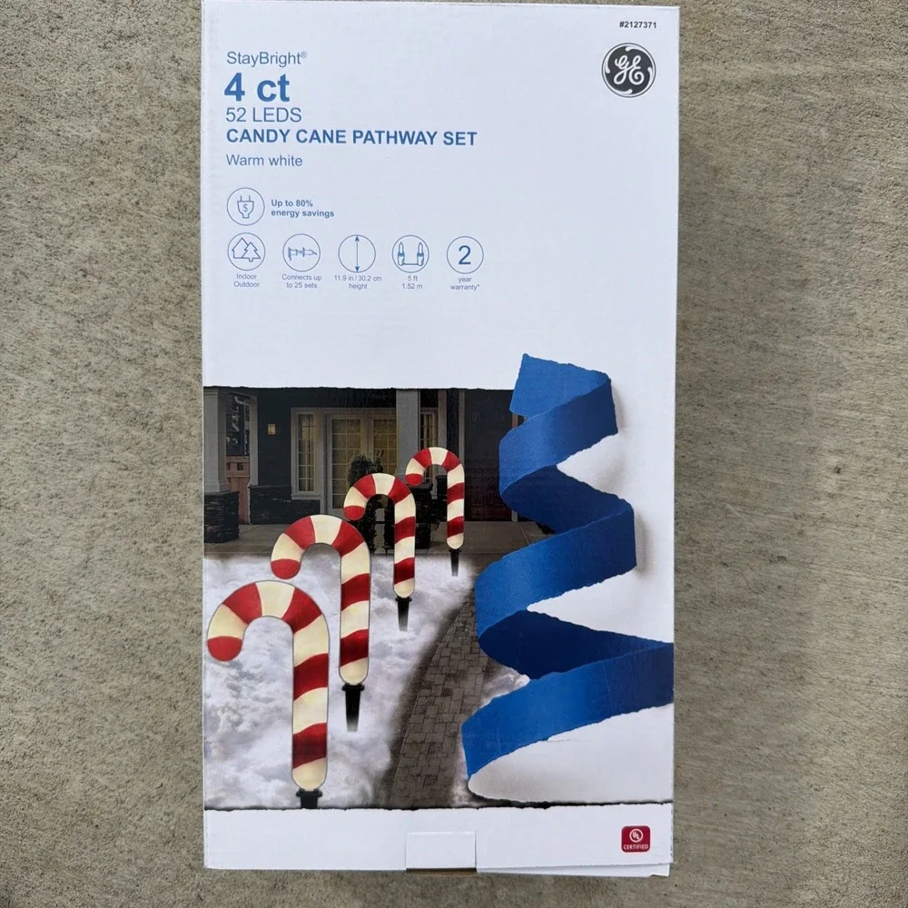4 Candy Cane Pathway LED Lights GE StayBright Warm White 2127371 Christmas New